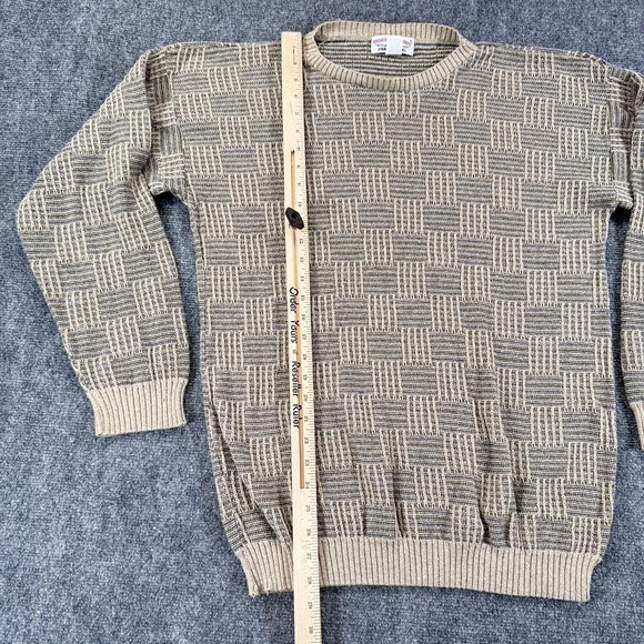 Boca Classics Sweater Mens Large Beige Gray Geometric Knit Pullover 3D USA 90s - Picture 6 of 12